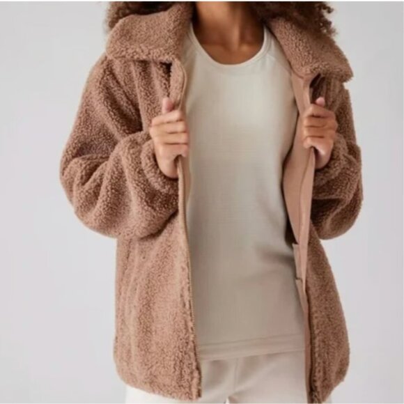 Athleta Girl Size XL 14 Teddy Fleece Jacket Coat, Brown Tan Woods Khaki Like New - Picture 1 of 9